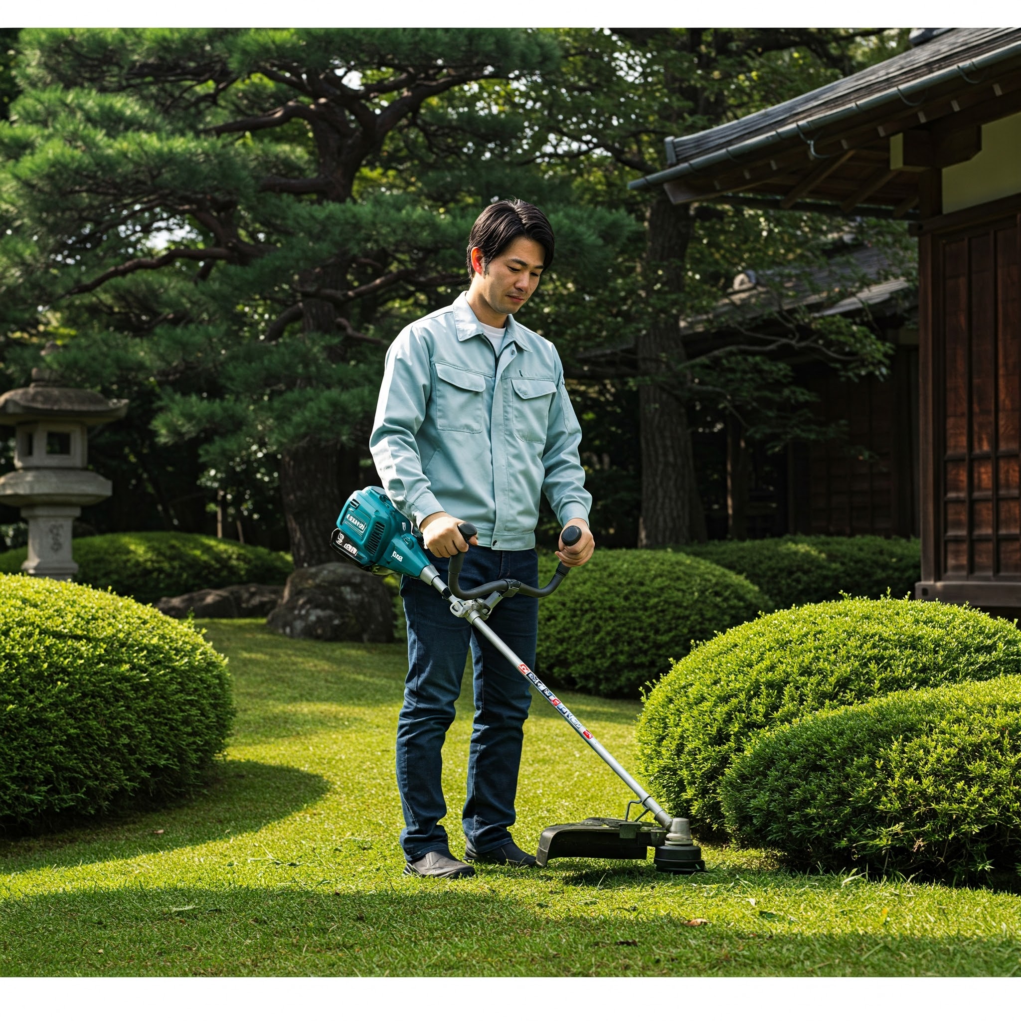 マキタ草刈機18vを使う男性