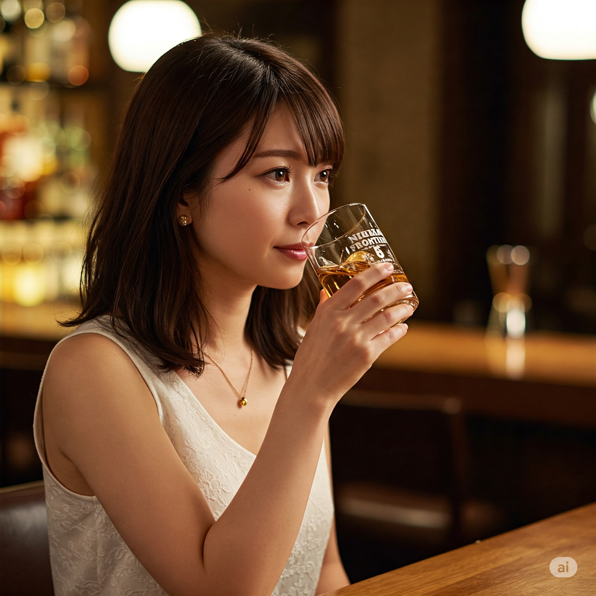 ニッカフロンティアを飲んでいる女性