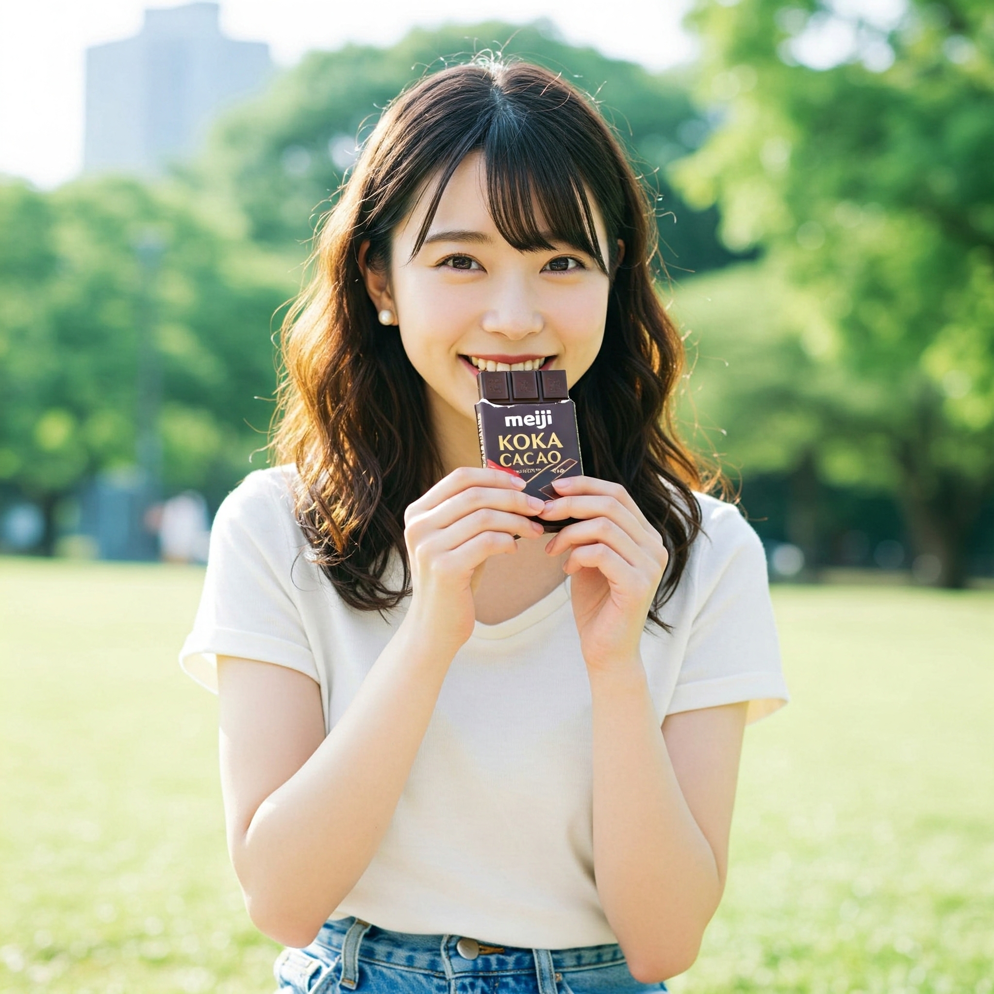 チョコを食べる女性