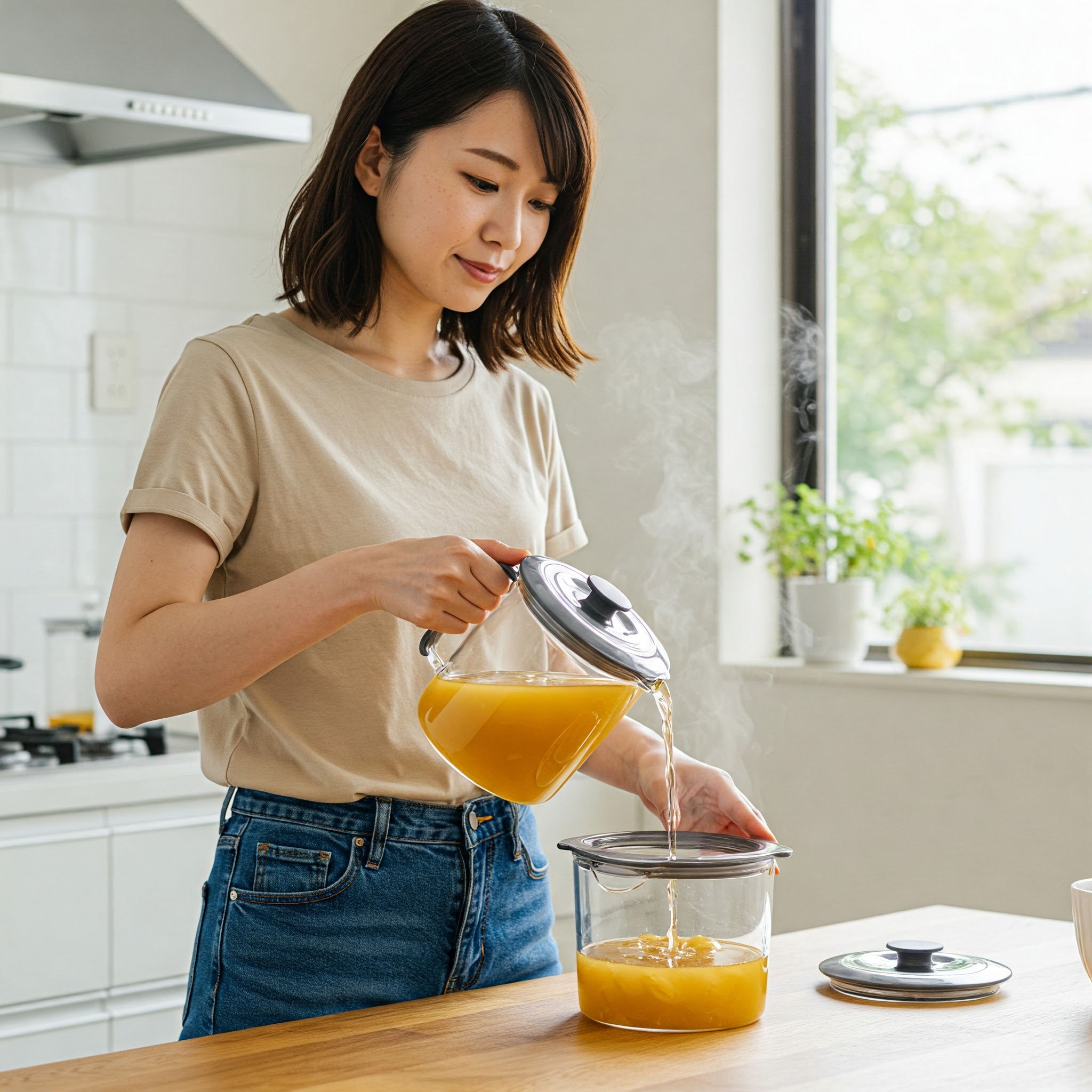 保存容器を使う主婦
