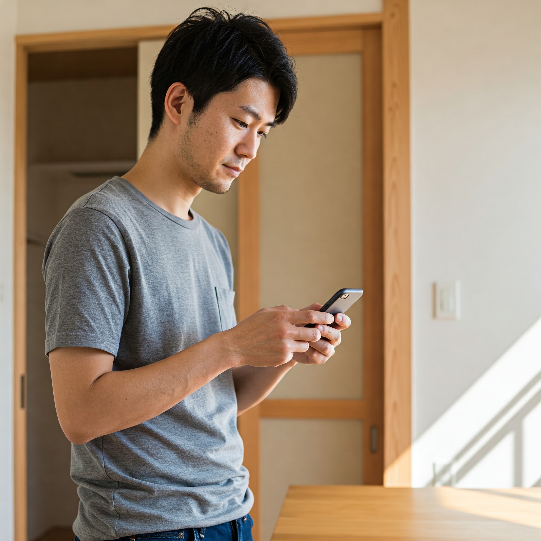 iPhone SE（第2世代）を使っている男性