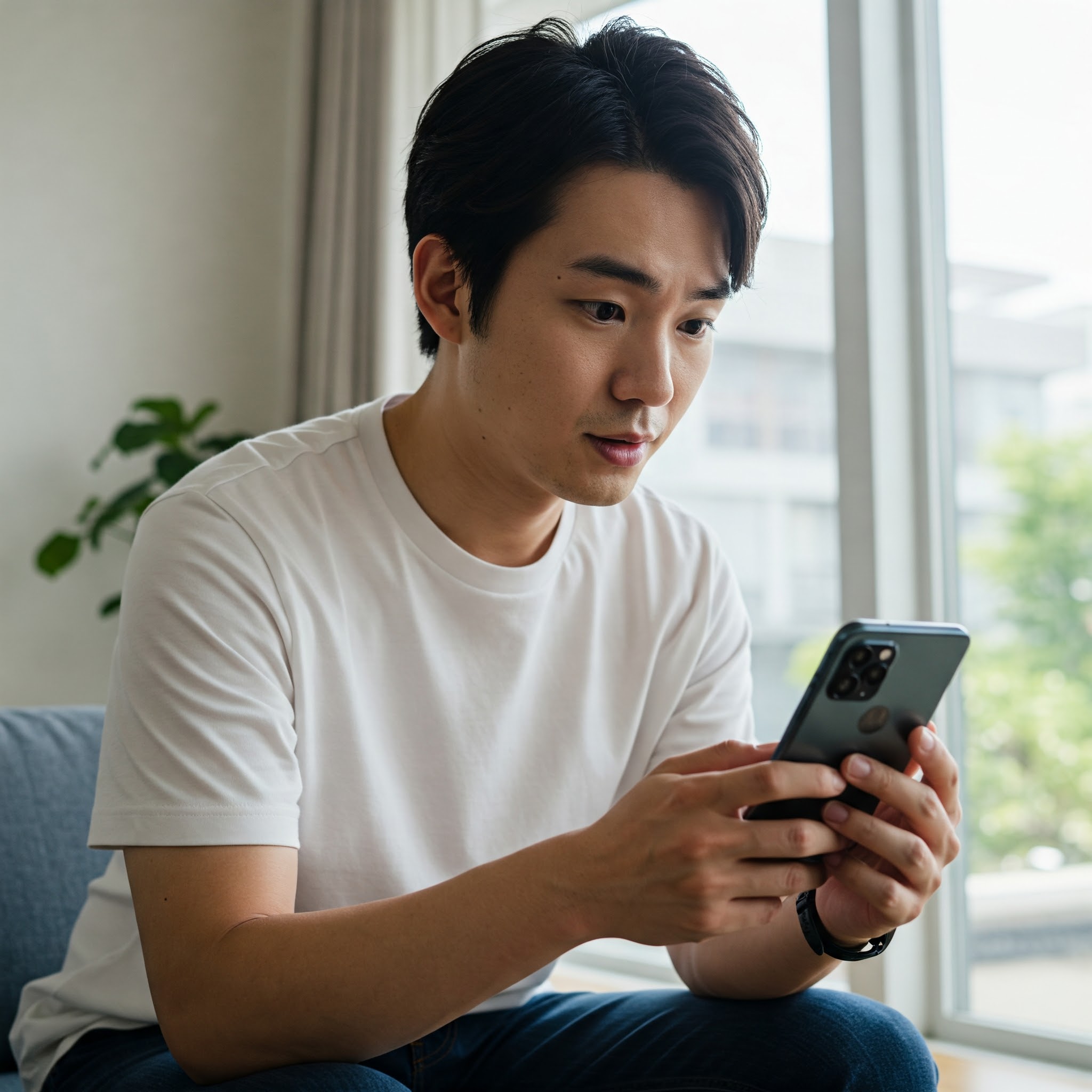 自宅にいる男性