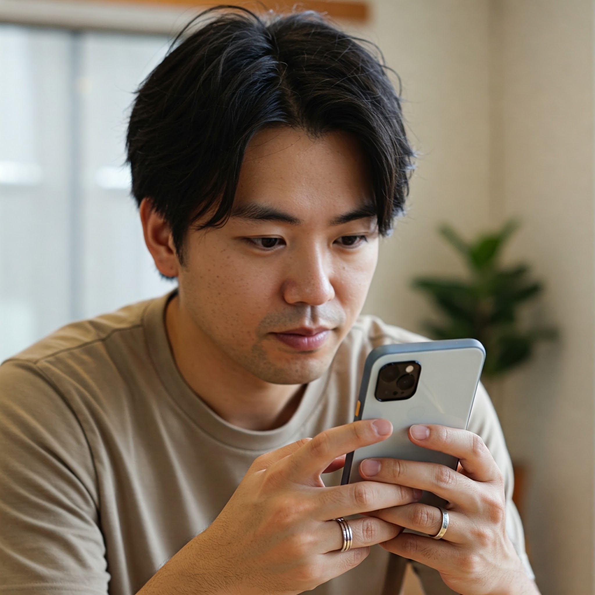 スマホに夢中な男性