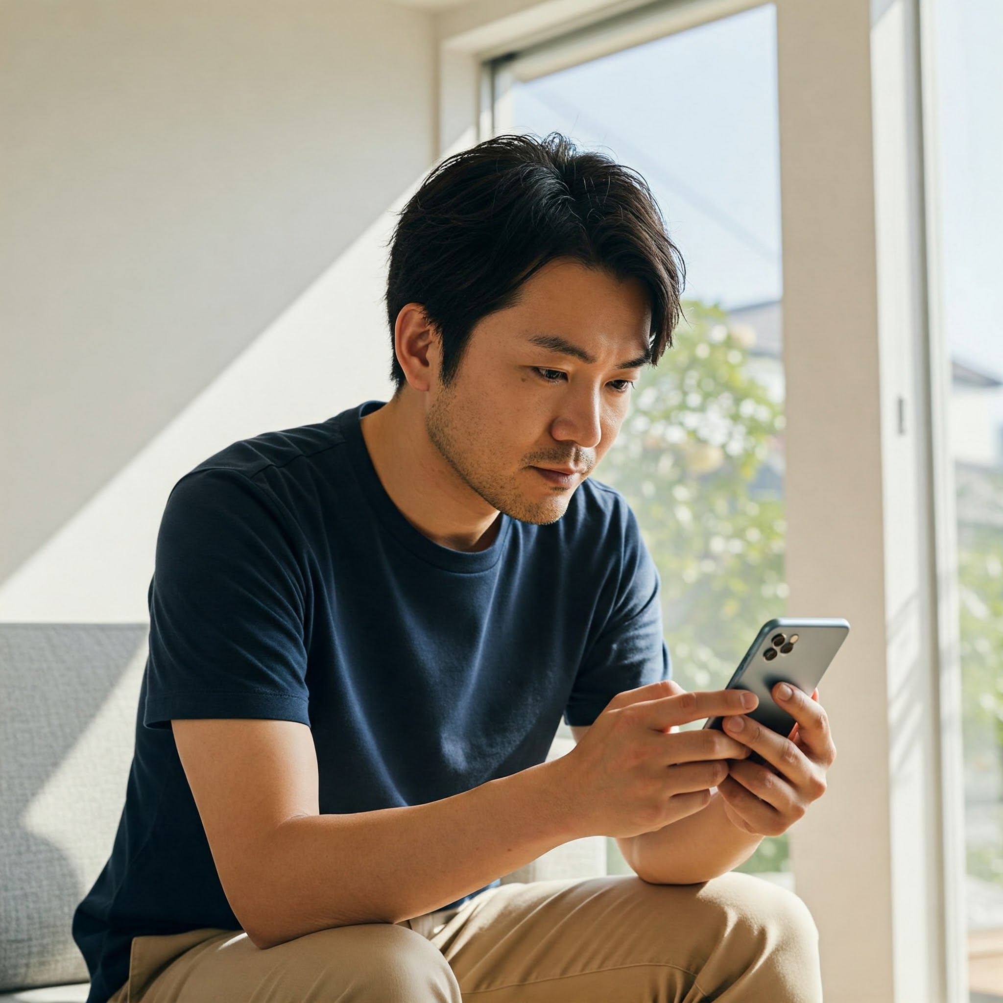 スマホに夢中になる男性