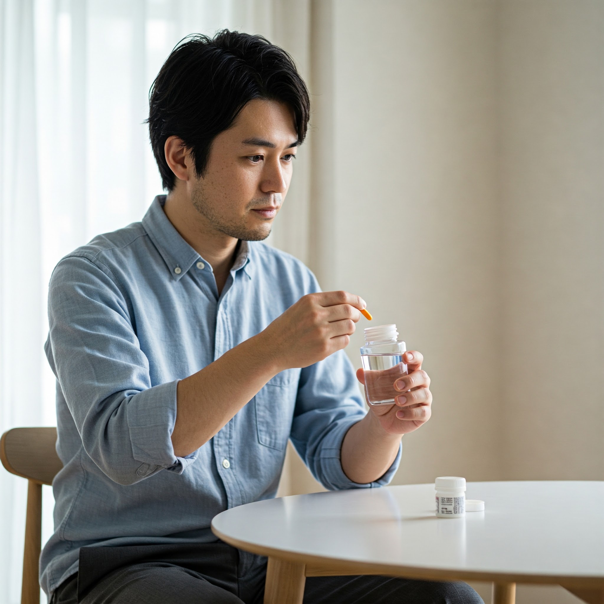 薬を飲む男性