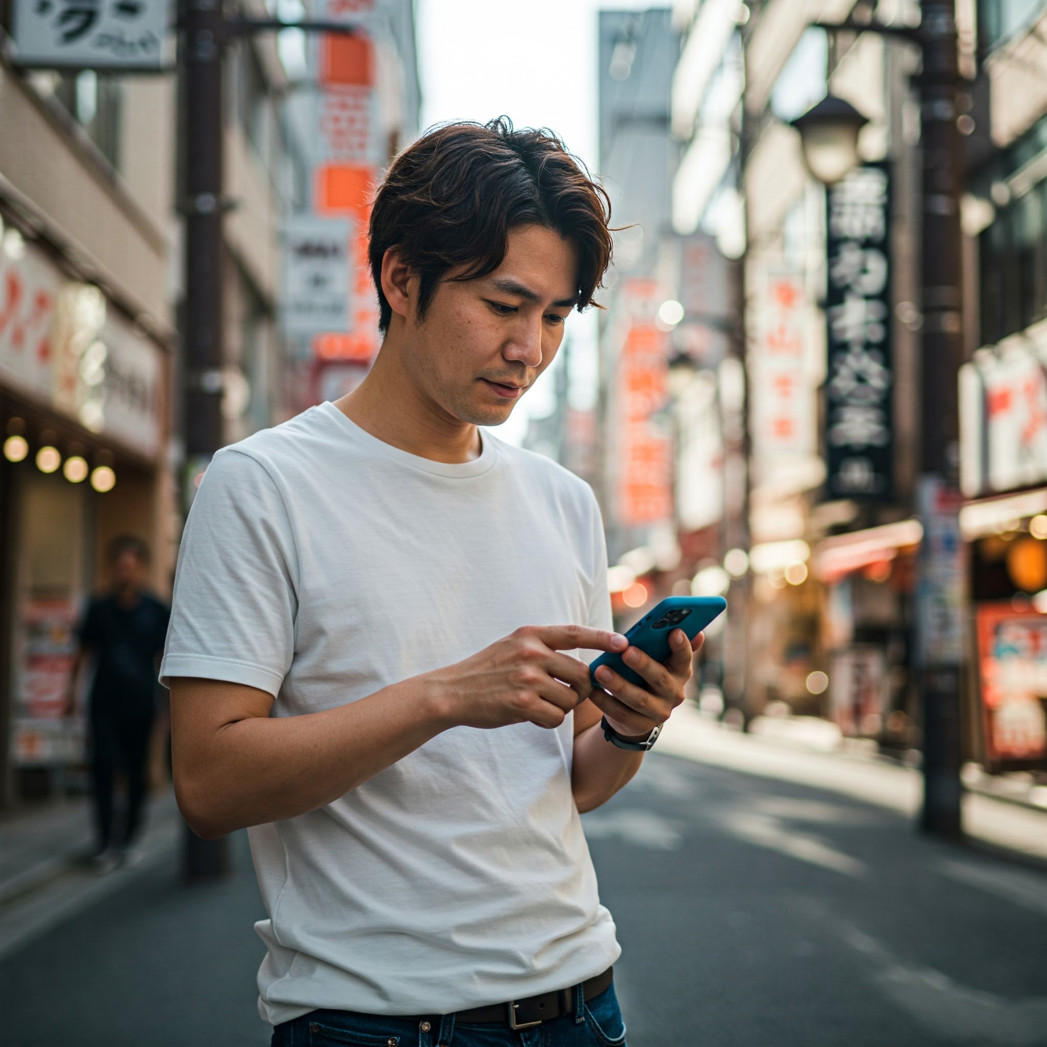Motorola edge 50 Proを使っている男性